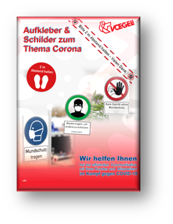 Katalog Corona Produkte - Aufkleber & Schilder zum  Thema Corona