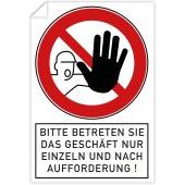Aufkleber &#171;Bitte betreten Sie das Gesch&#228;ft nur einzeln und nach Aufforderung!&#187;