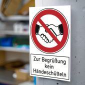Verbotsschild &#171;Zur Begr&#252;&#223;ung kein H&#228;ndesch&#252;tteln&#187;